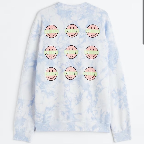 Smiley x H&M Other - Smiley x H&M Light Blue Tie-Dye Sweatshirt with Smiley Faces – Size Large GUC
